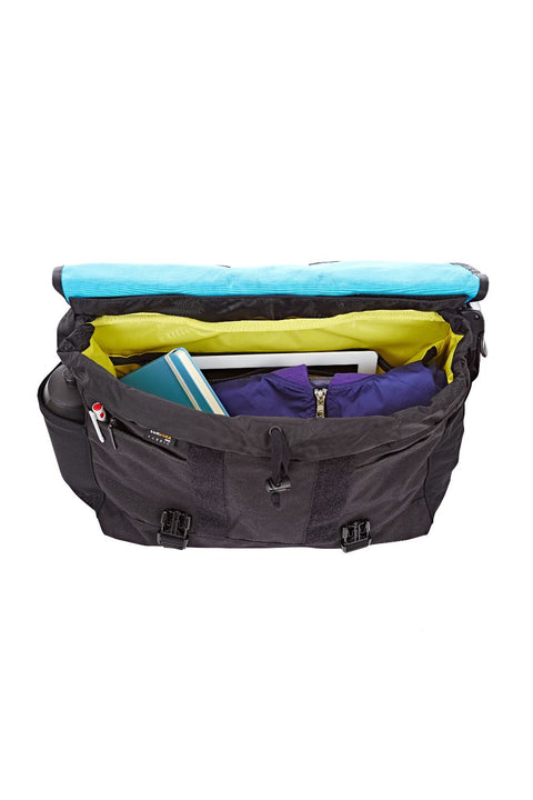 S-Bag lagoon blue, avec structure, bandouillère, housse imperméable, ciuverture noire