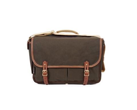 Brompton Game Bag - Waxed Peat Green, avec structure et housse imperméable