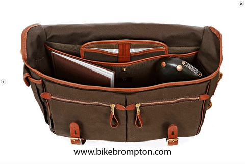 Brompton Game Bag - Waxed Peat Green, avec structure et housse imperméable